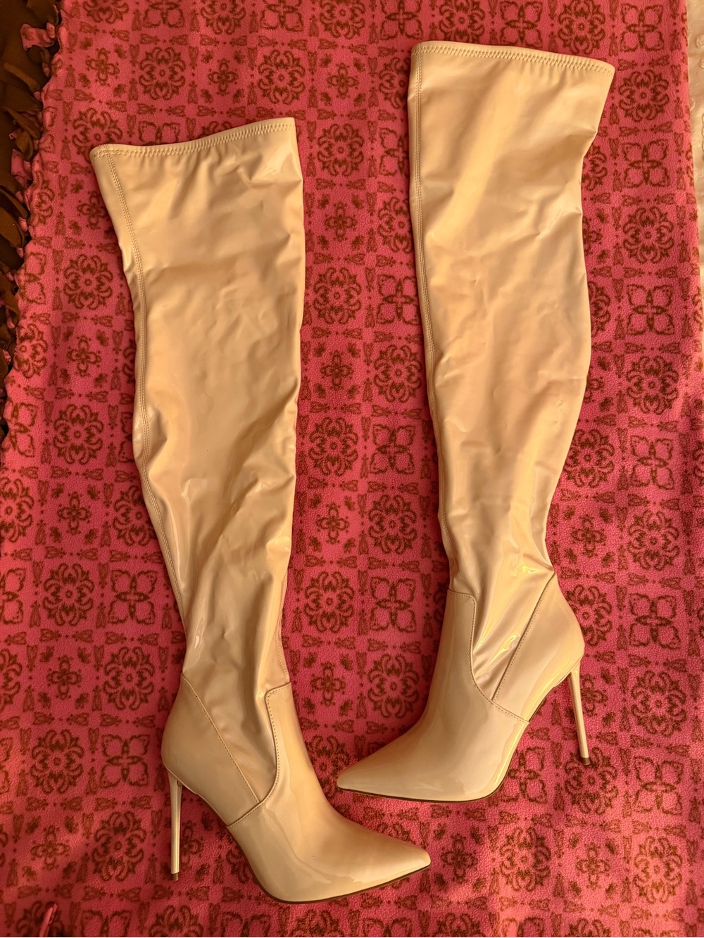 Steve Madden Cream Over-The-Knee Pointed Stiletto Boots